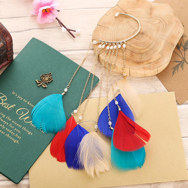 Wholesale Exaggerated White Feather Alloy Earrings