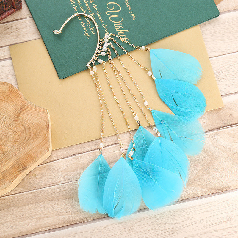Wholesale Exaggerated White Feather Alloy Earrings
