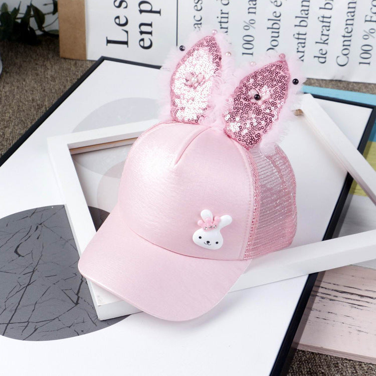 Wholesale Cotton Easter Rabbit Ears Sequined Mesh Cap