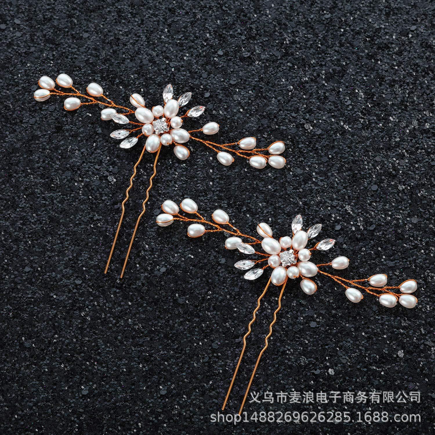 Venda al por mayor el tocado de la boda del clip en forma de U de la horquilla cristalina hecha a mano de la perla