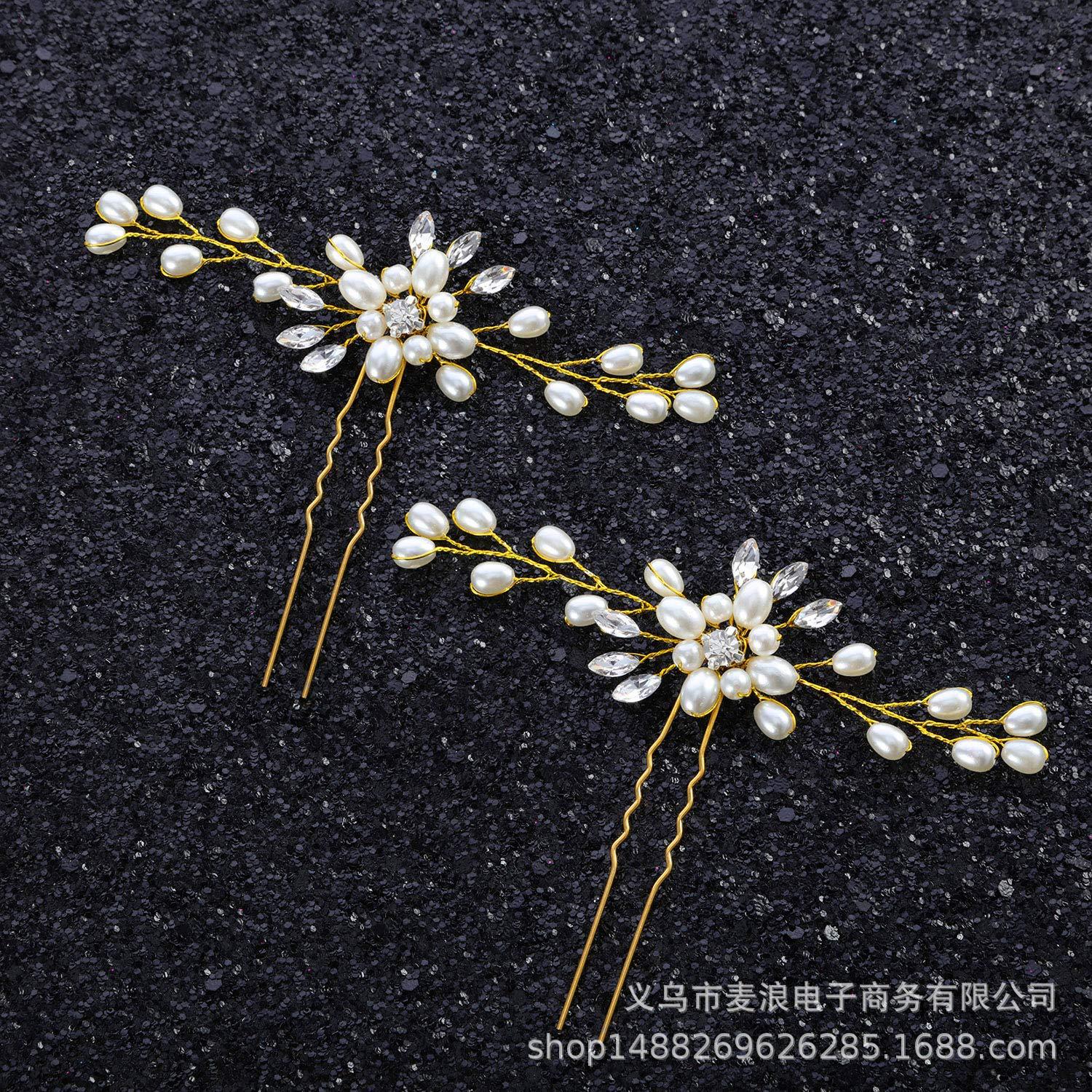 Venda al por mayor el tocado de la boda del clip en forma de U de la horquilla cristalina hecha a mano de la perla