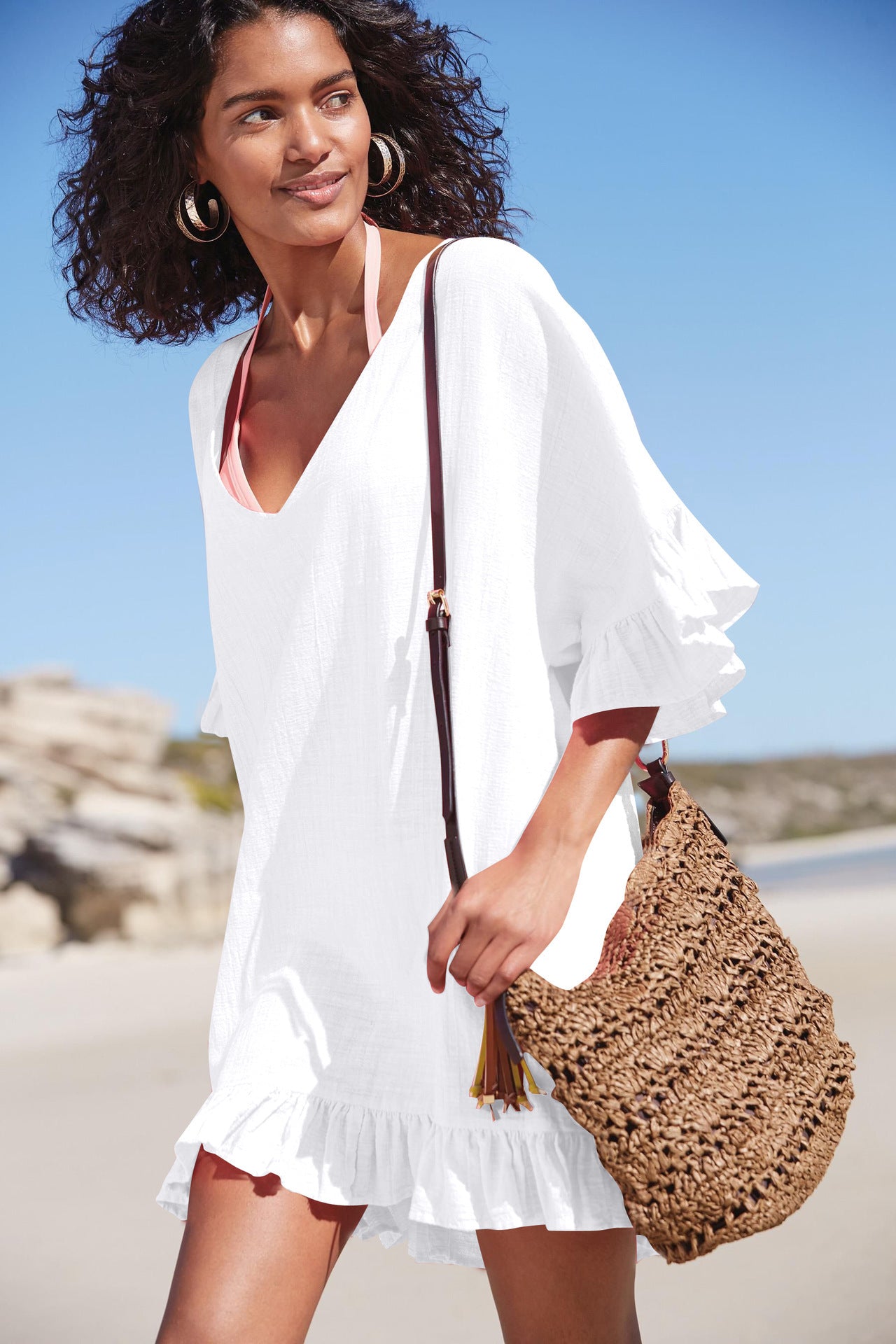 Wholesale V Neck Bikini Beach Cover Up Polyester Swimwear