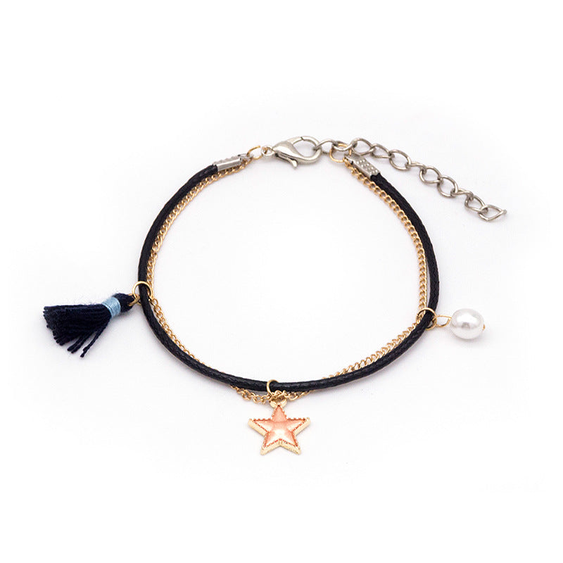 Wholesale Double Braided Chain Star Moon Metal Bracelet