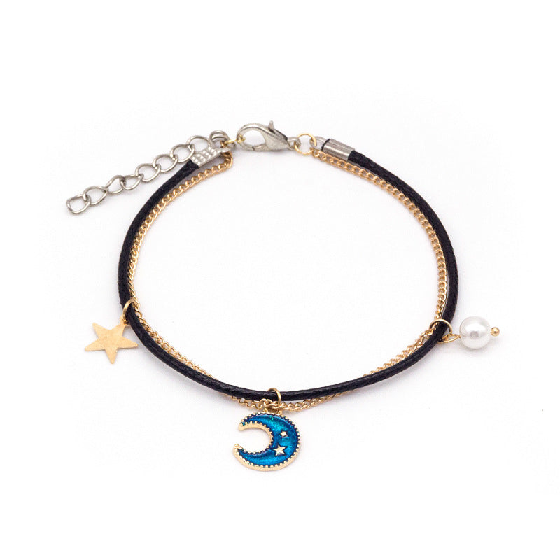 Wholesale Double Braided Chain Star Moon Metal Bracelet