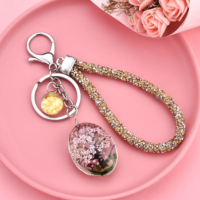 Wholesale Glass Dried Flower Plant Butterfly Creative Keychain