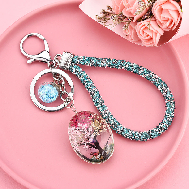 Wholesale Glass Dried Flower Plant Butterfly Creative Keychain