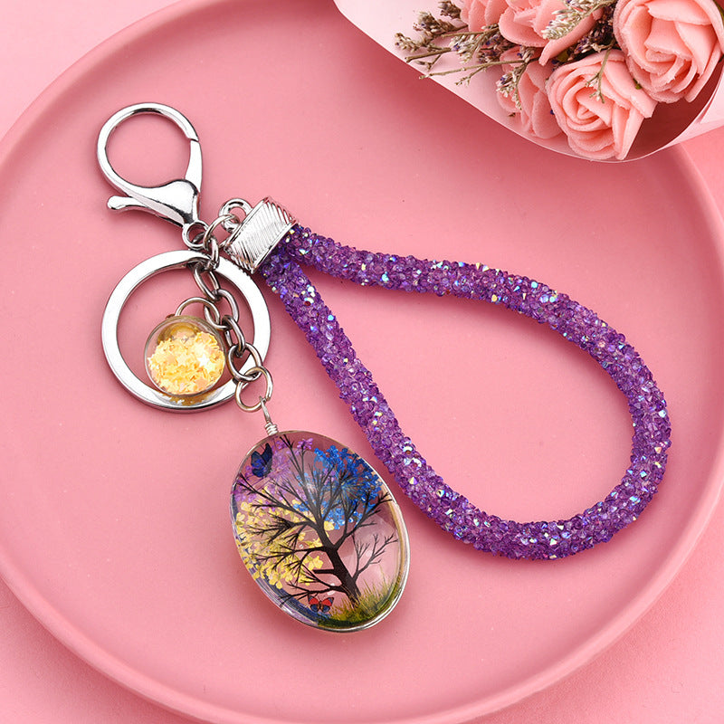 Wholesale Glass Dried Flower Plant Butterfly Creative Keychain