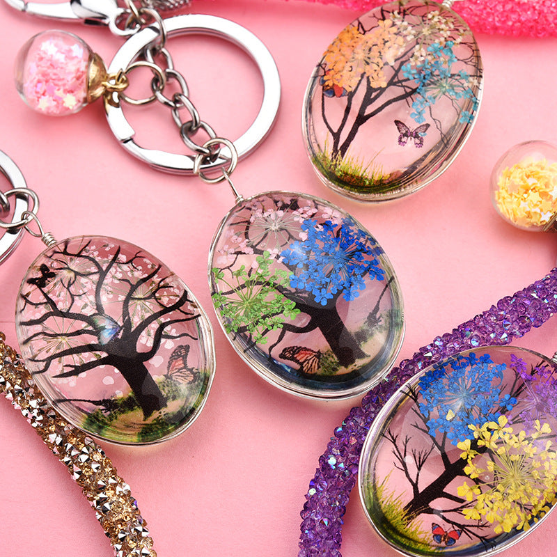 Wholesale Glass Dried Flower Plant Butterfly Creative Keychain