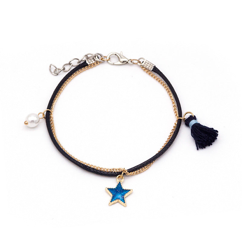 Wholesale Double Braided Chain Star Moon Metal Bracelet