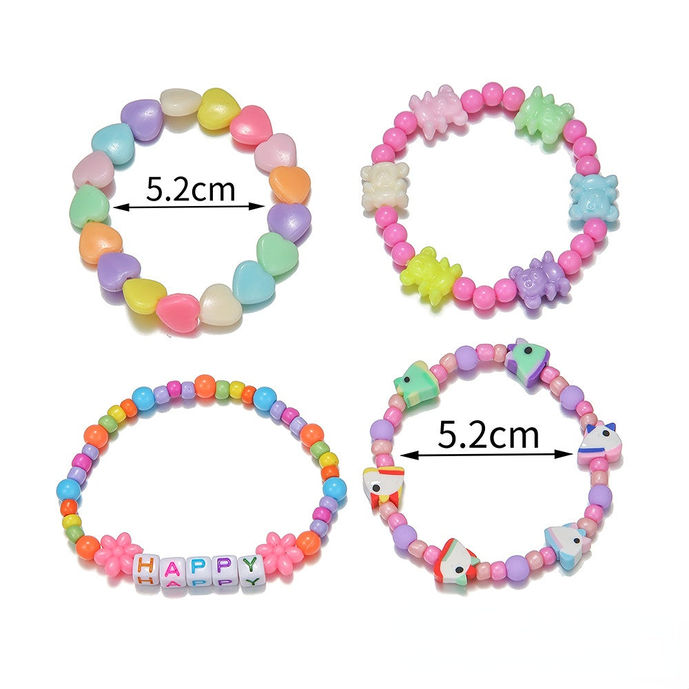 Juego de 4 pulseras con cuentas de acrílico de unicornio al por mayor