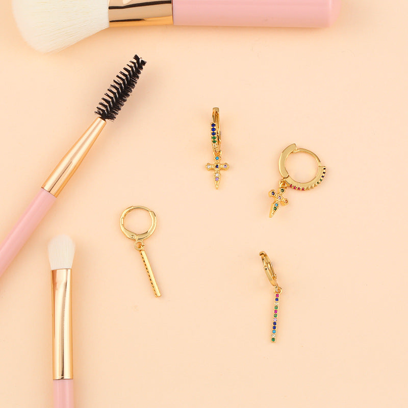 Wholesale Colored Diamond Cross Copper Earrings