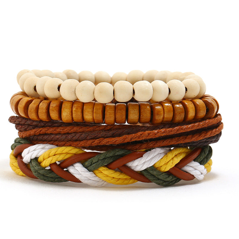 Wholesale Vintage Hemp Rope Leather Bracelet Set of Four