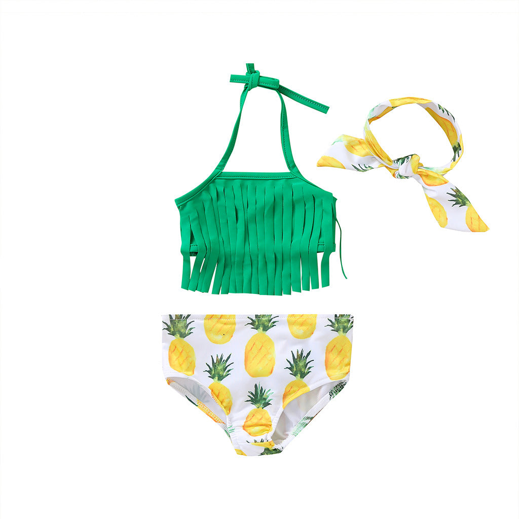 Wholesale Kids Pineapple Two-piece Polyester Swimwear