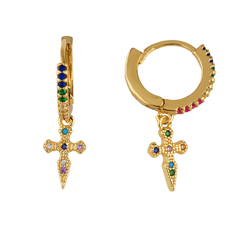 Wholesale Colored Diamond Cross Copper Earrings