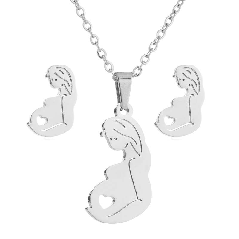 Wholesale Stainless Steel Mother's Day Pendant Necklace Earring Set Mother's Day Gift