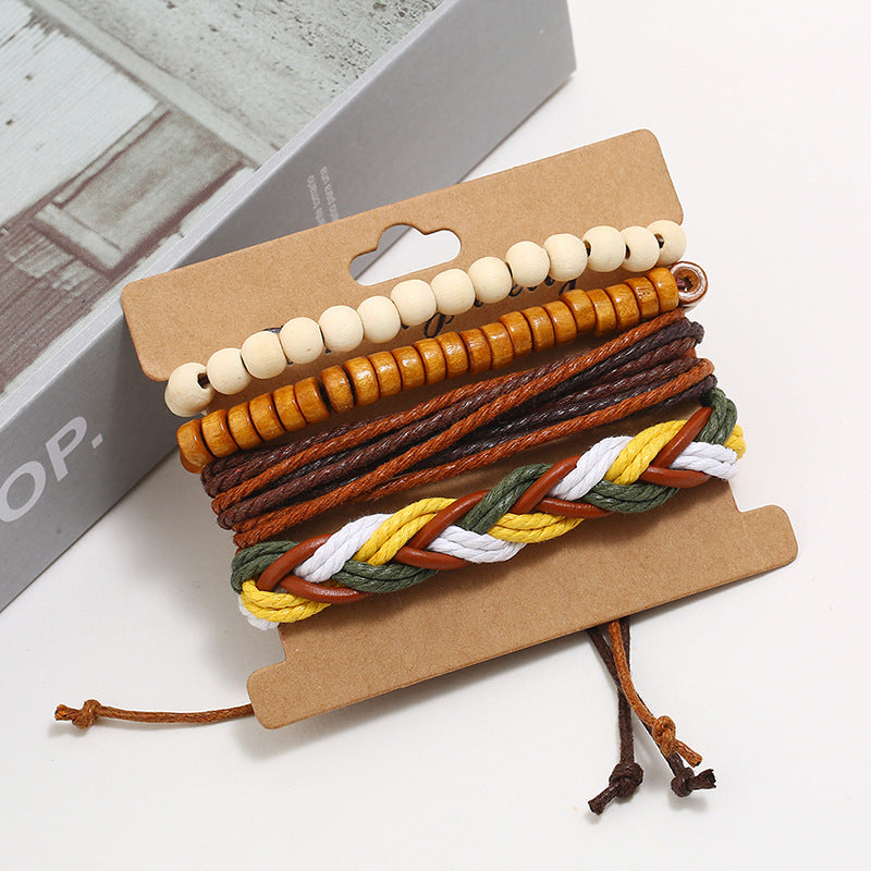 Wholesale Vintage Hemp Rope Leather Bracelet Set of Four