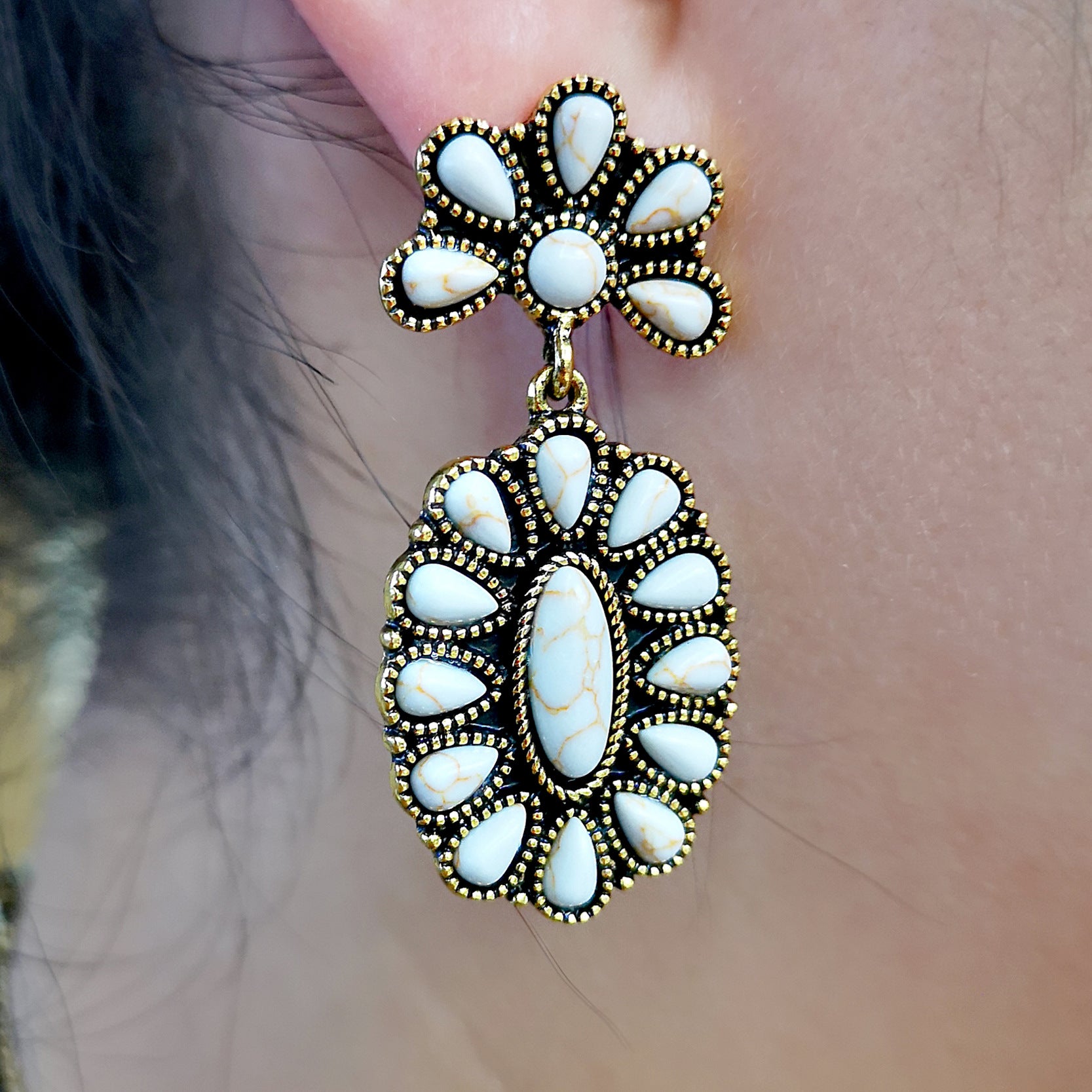 Wholesale Antique Silver Turquoise Metal Earrings