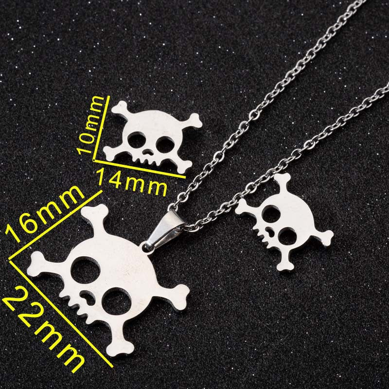 Wholesale Titanium Steel Skull Earring Necklace Three-piece Set