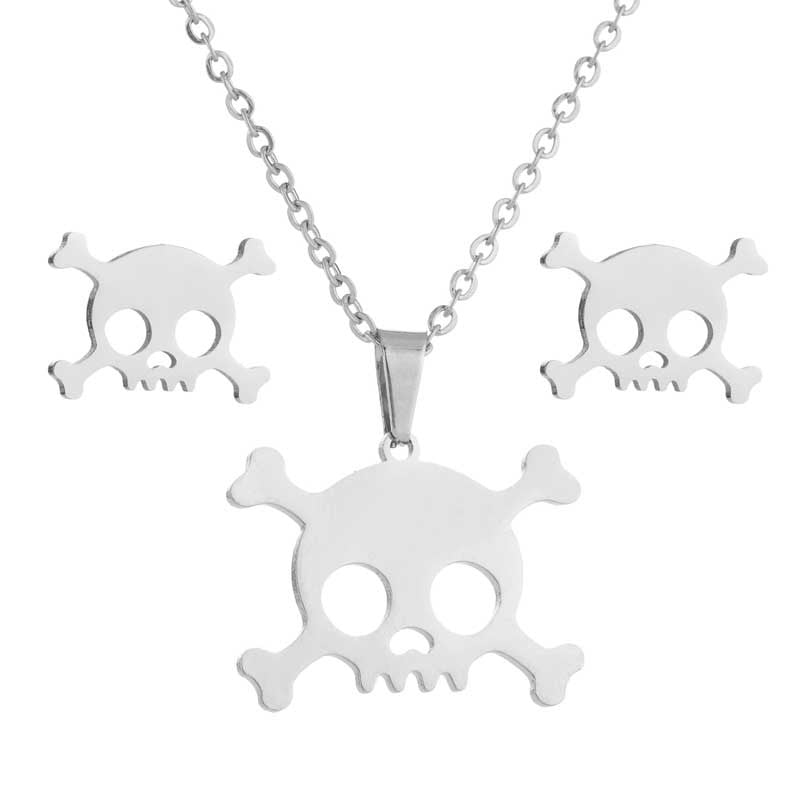 Wholesale Titanium Steel Skull Earring Necklace Three-piece Set