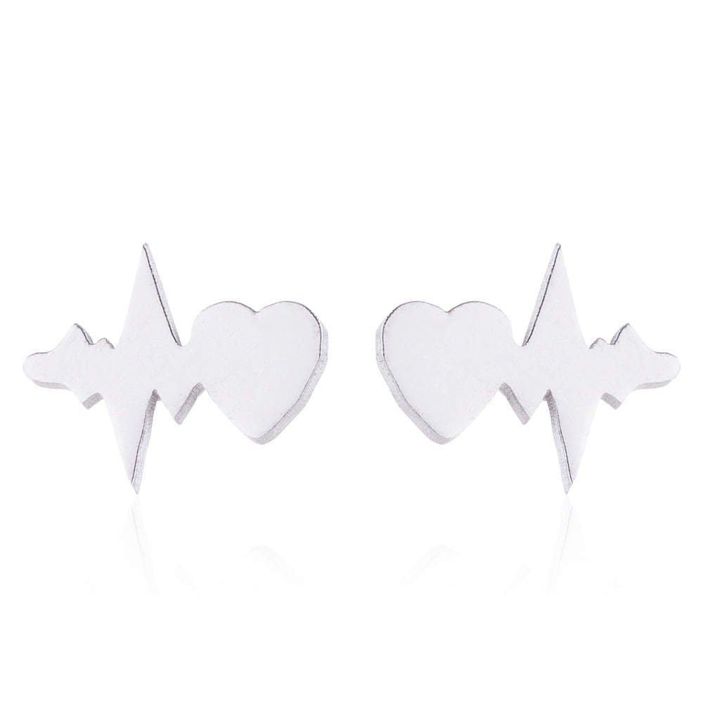 Wholesale Titanium Steel Geometric Love Earring Necklace Three-piece Set