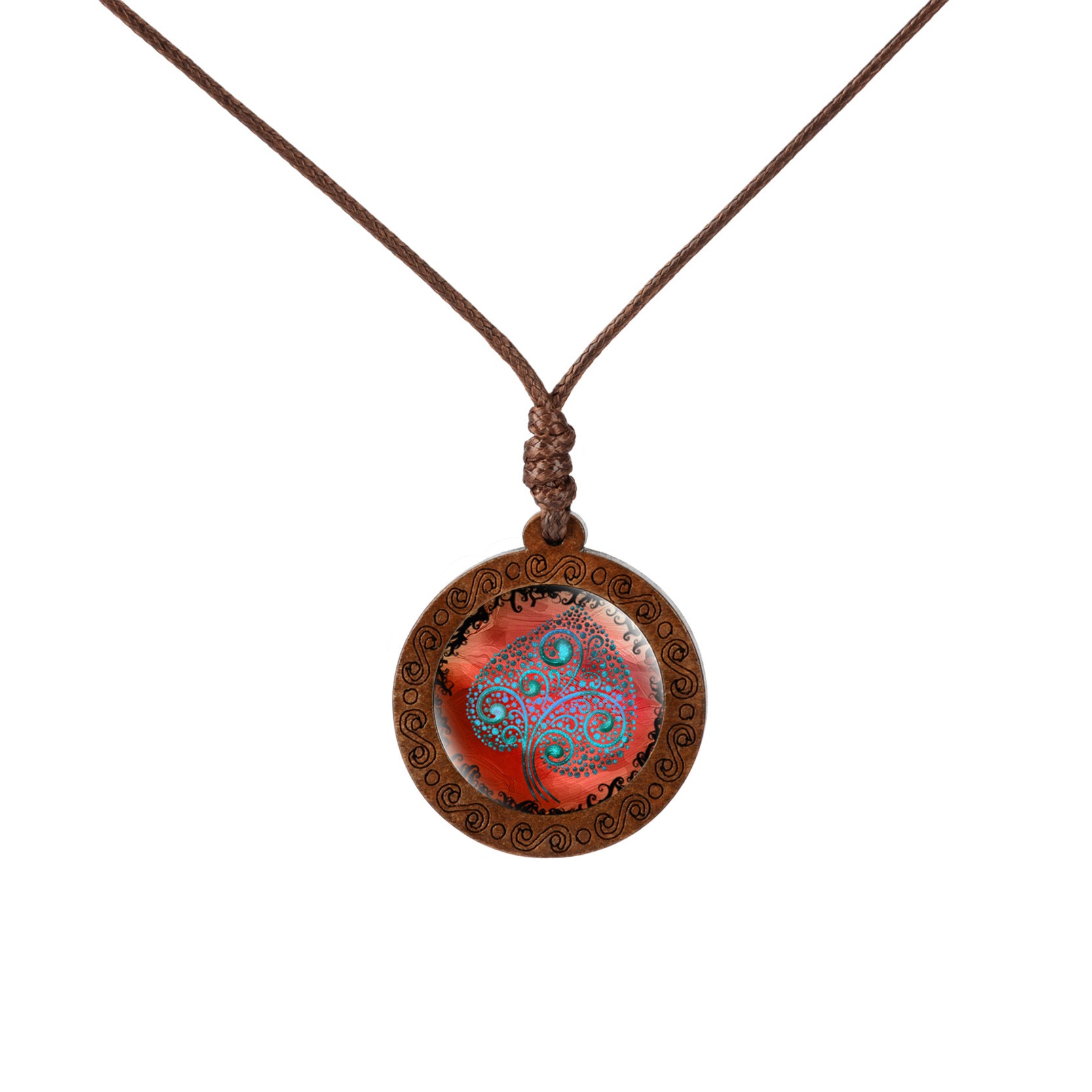 Venta al por mayor árbol de madera de la vida tiempo piedra vidrio colgante collar