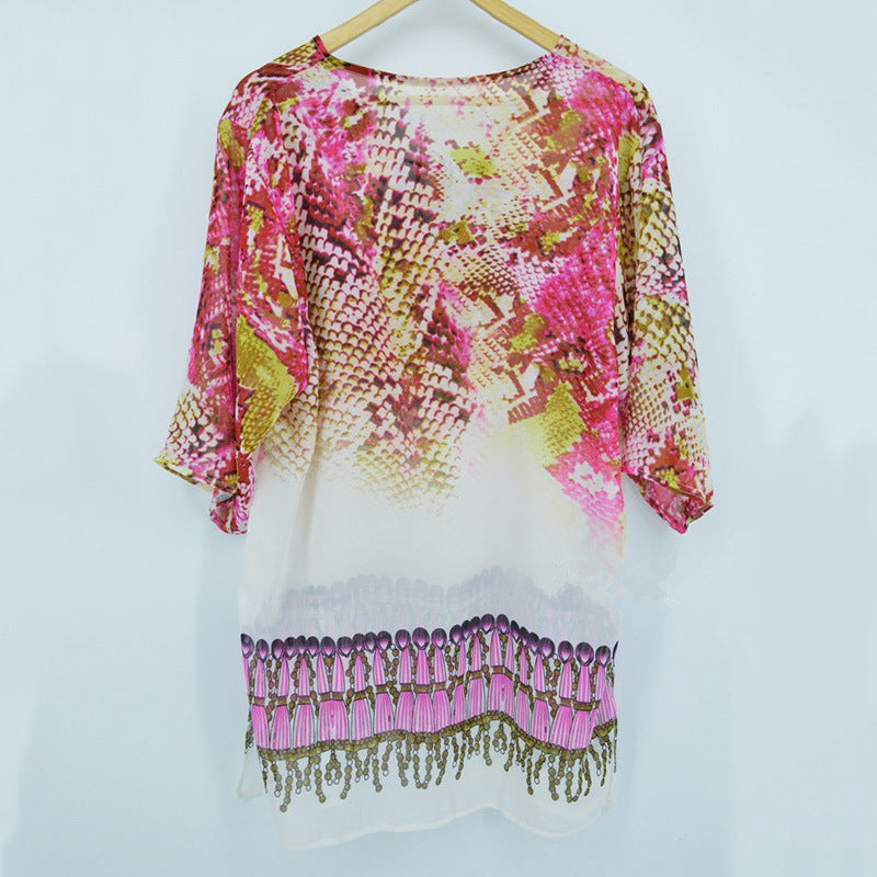 Wholesale Snake Print Chiffon Beach Cover Up Polyester Swimwear