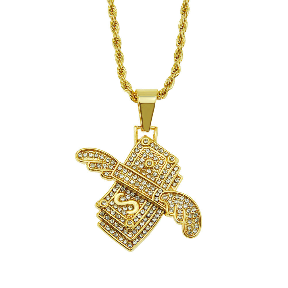 Wholesale Hip Hop Diamond Angel Wings Necklace Alloy
