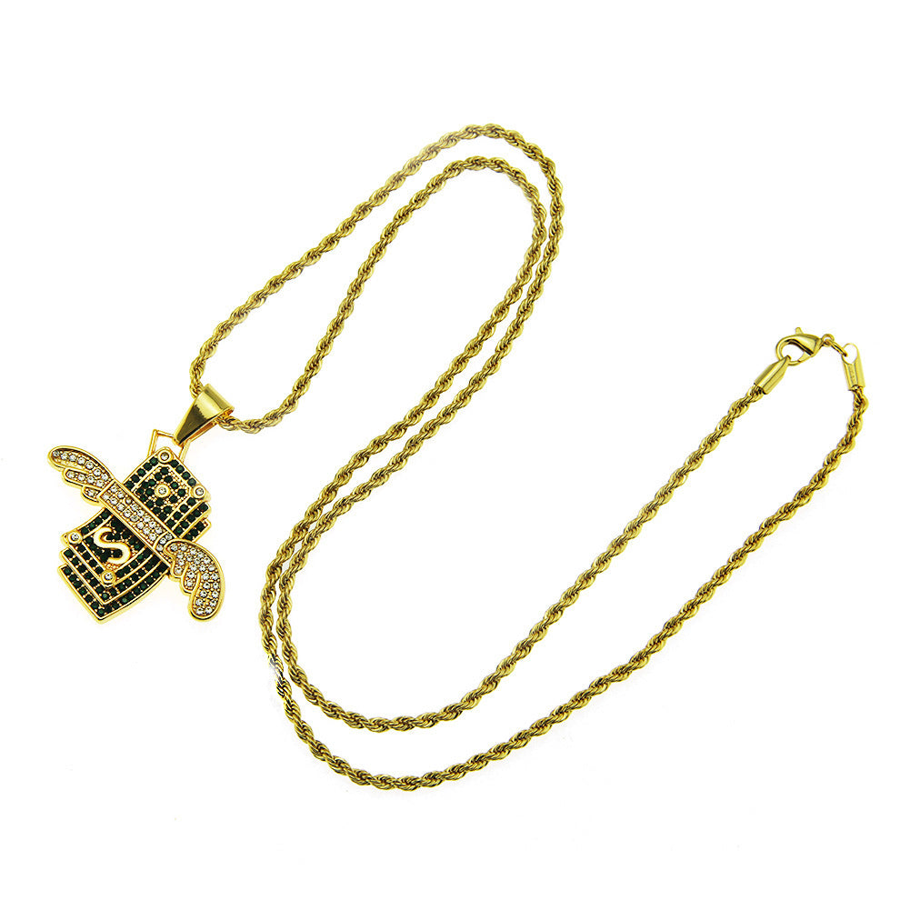 Wholesale Hip Hop Diamond Angel Wings Necklace Alloy