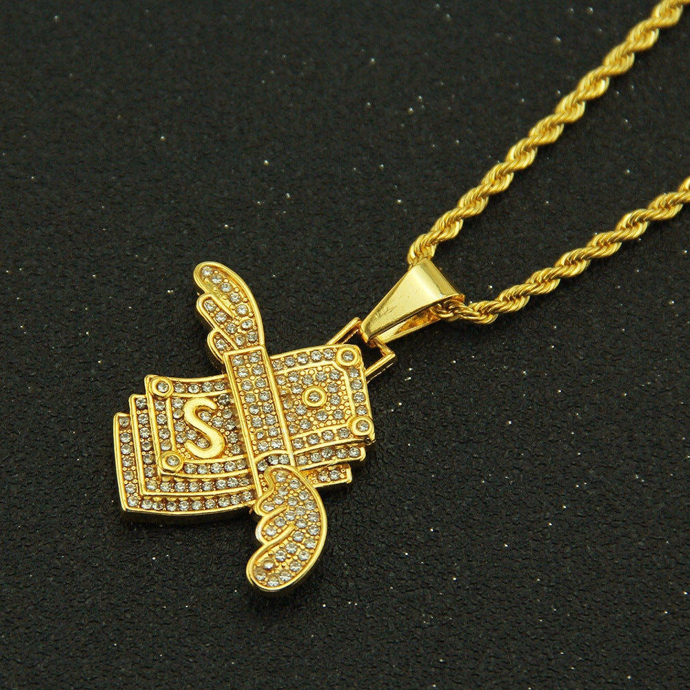 Wholesale Hip Hop Diamond Angel Wings Necklace Alloy