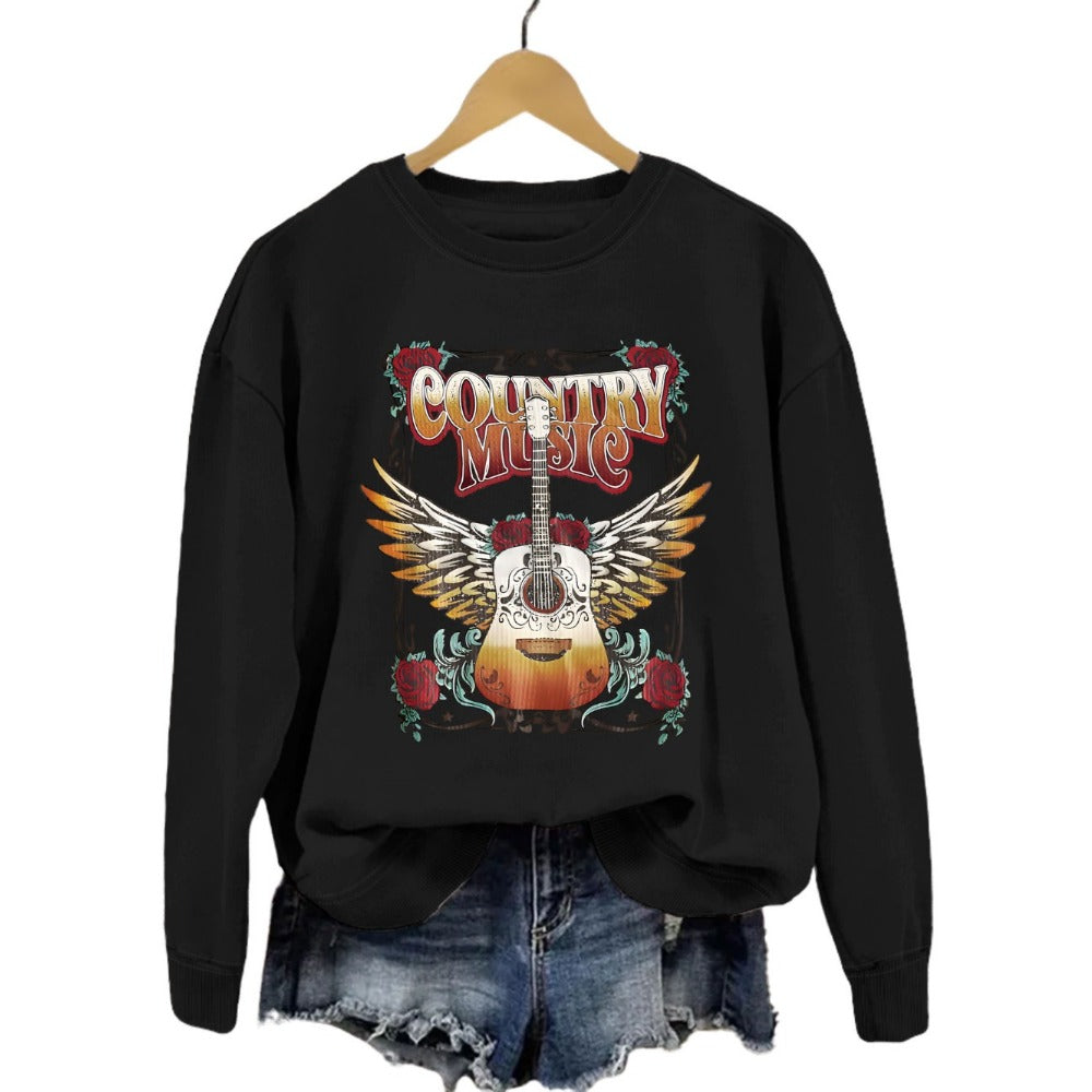 Wholesale Wings Guitar Round Neck Autumn Cotton Sweater