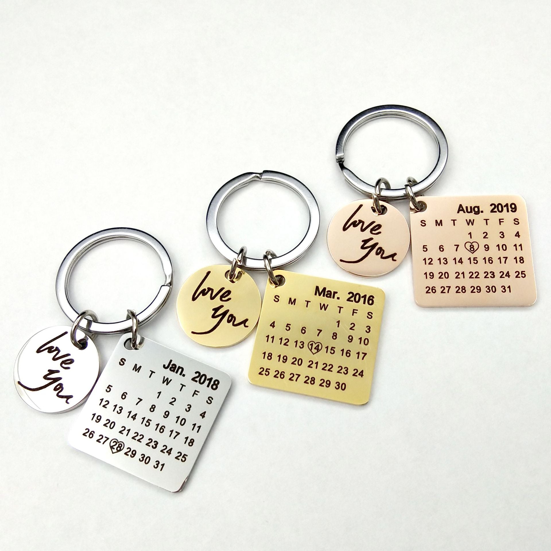 Wholesale Valentine's Day Calendar Engraved Titanium Steel Keychains