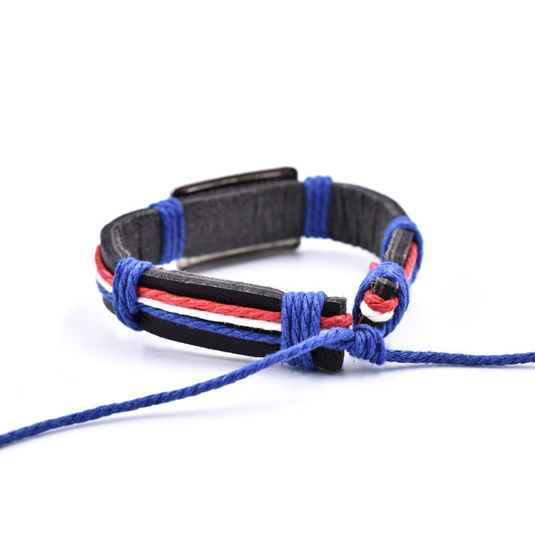Wholesale Flag Leather Woven Adjustable Bracelet