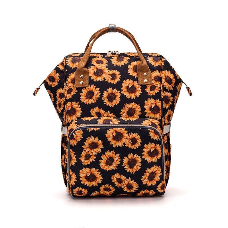 Wholesale Oxford Cloth Cow Pattern Sunflower Large Capacity Mommy Bag