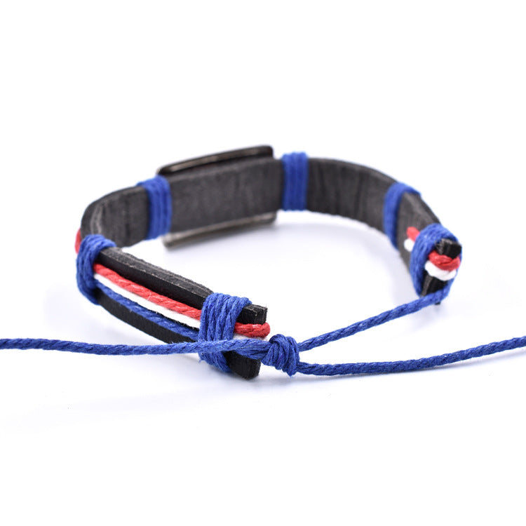 Wholesale Flag Leather Woven Adjustable Bracelet
