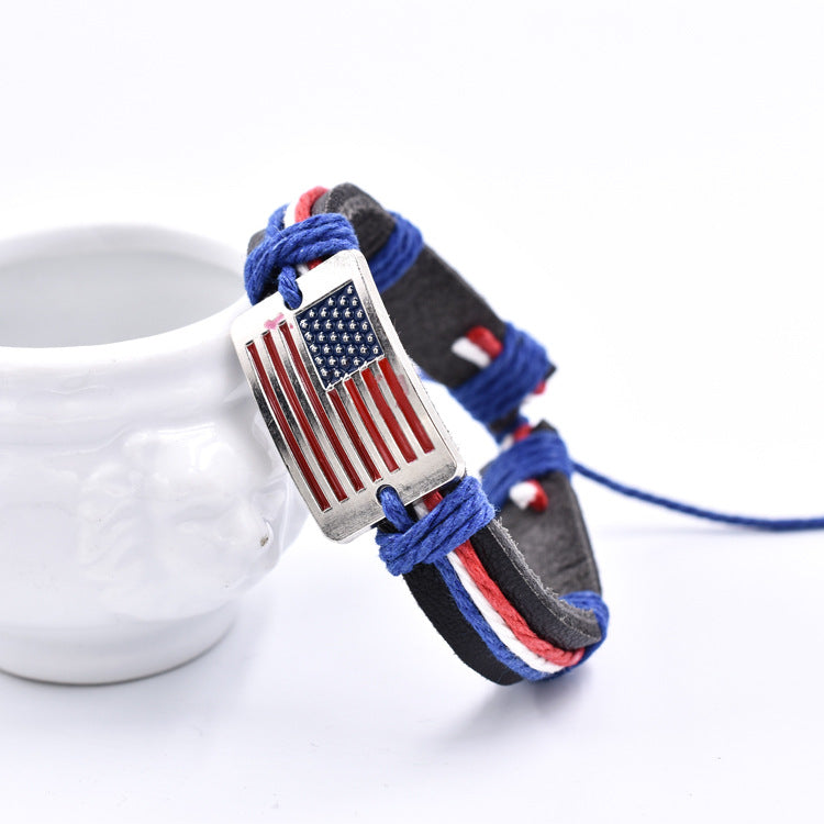 Wholesale Flag Leather Woven Adjustable Bracelet