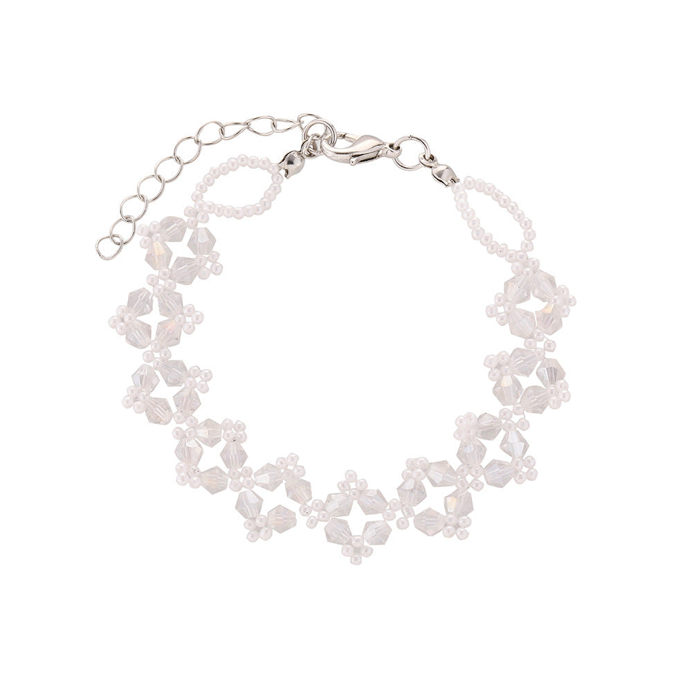 Wholesale Openwork Braided Pearl Alloy Bracelet