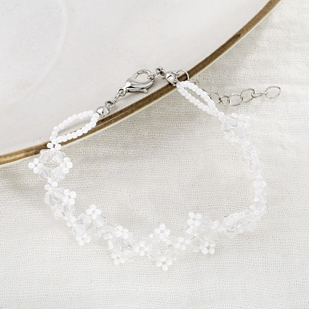 Wholesale Openwork Braided Pearl Alloy Bracelet