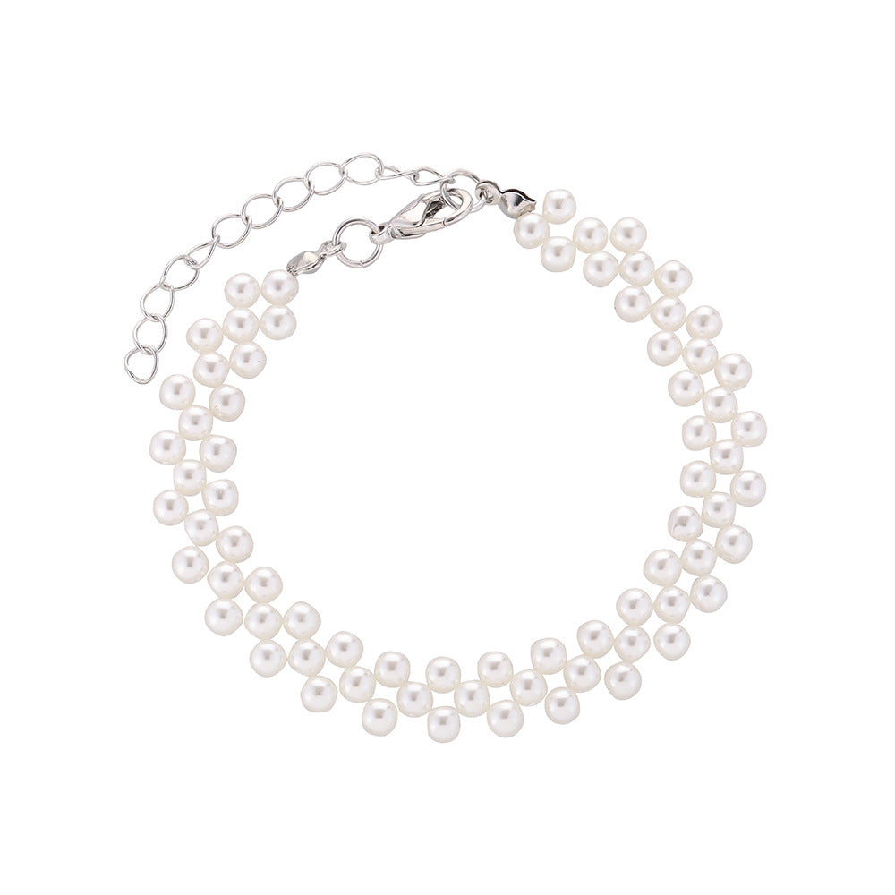 Wholesale Openwork Braided Pearl Alloy Bracelet