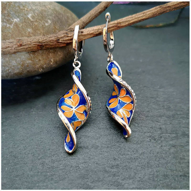 Venta al por mayor Pendientes De Metal De Esmalte De Hoja Espiral