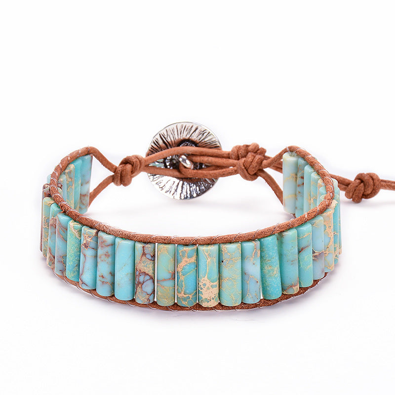 Wholesale Colorful Seven Vein Stone Leather Buckle Bracelet