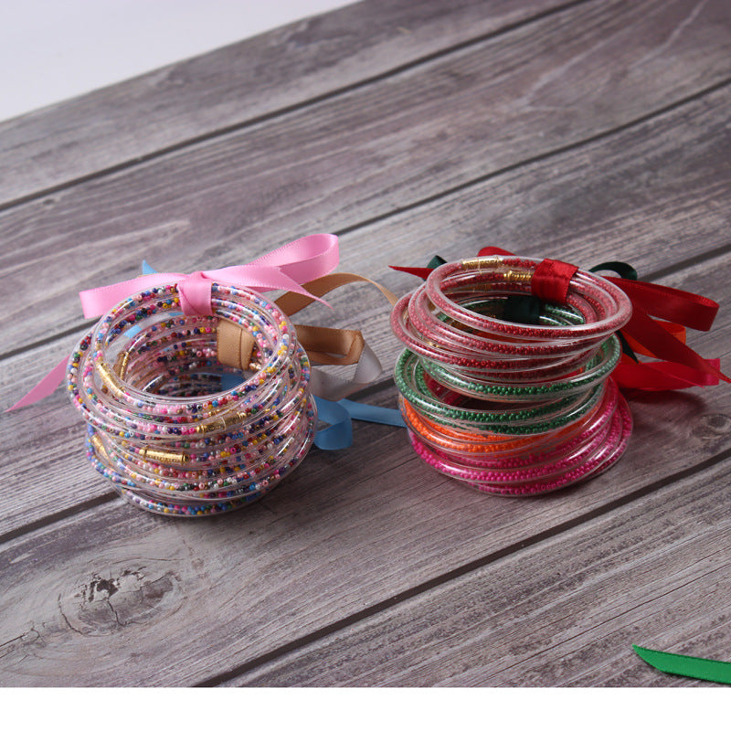 Wholesale Christmas Ribbon Silicone Beads Bracelet