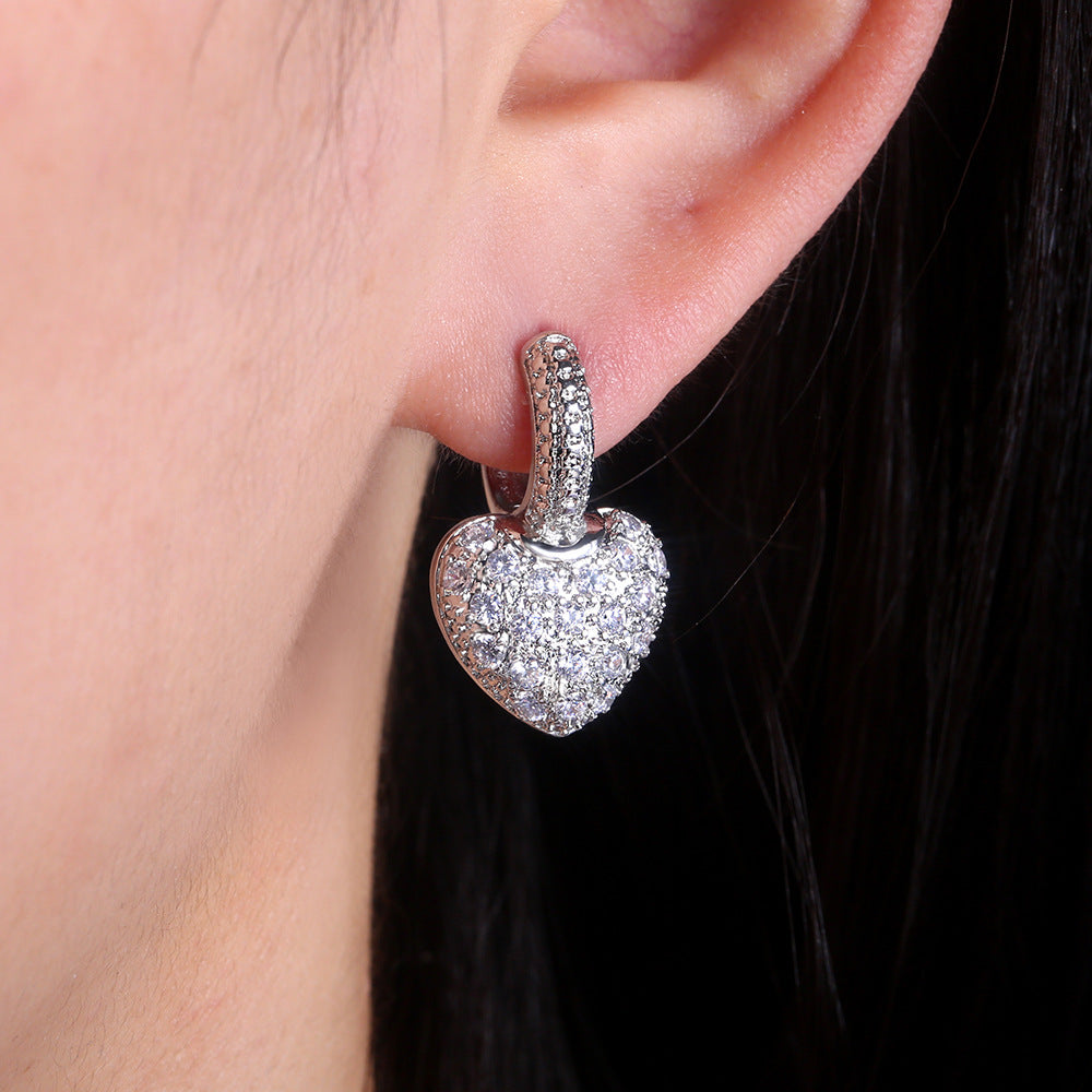 Wholesale Set Zirconia Diamond Heart Copper Earrings
