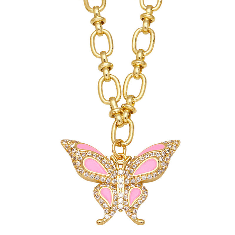 Wholesale Necklace Copper Plated 18K Gold Enamel Butterfly OLY-NE-AS012