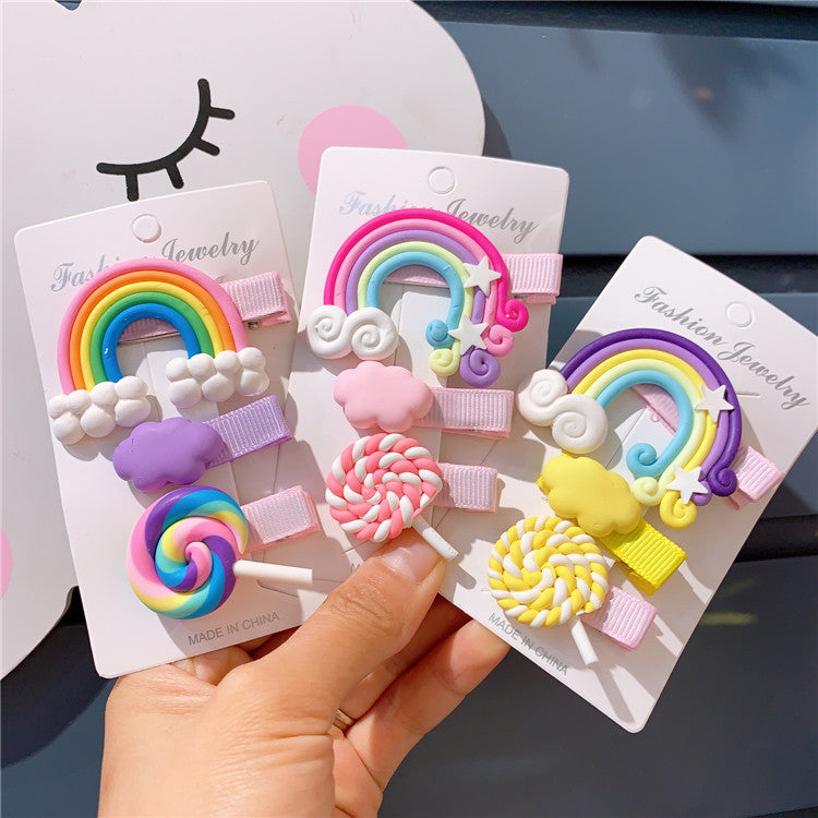 Wholesale Rainbow Lollipop Cloud Hair Clip Set