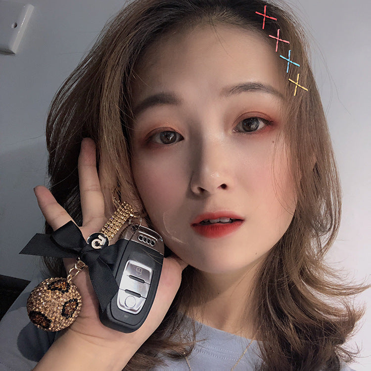 Venta al por mayor Llavero de bola de diamante con estampado de leopardo al por mayor