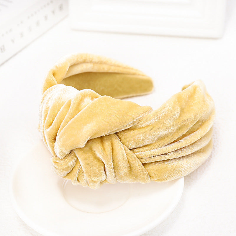 Wholesale Fabric Pure Color Golden Velvet Stretch Knotted Braided Headband