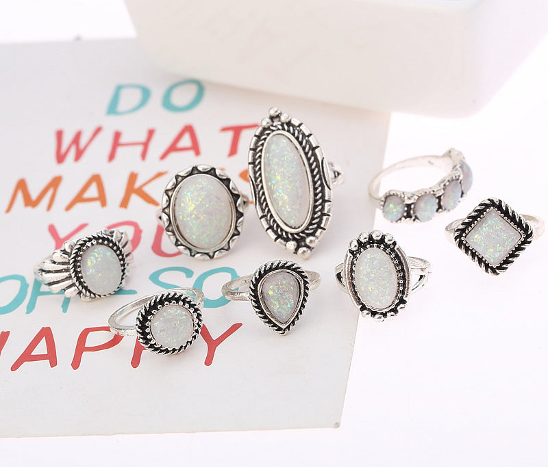 Wholesale Vintage Gemstone Alloy Rings Set of Eight
