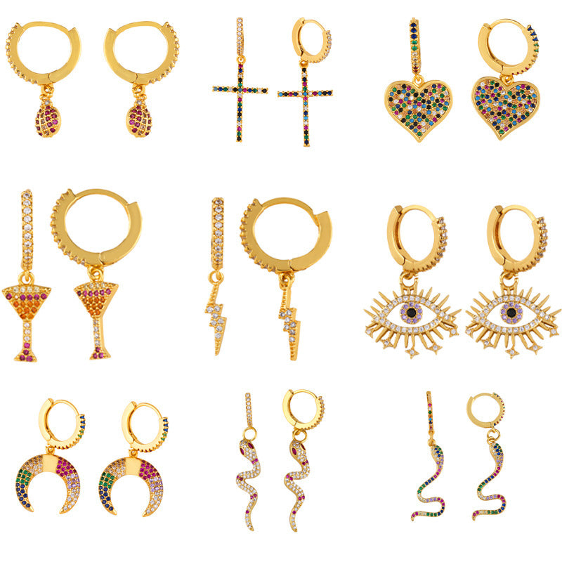 Wholesale Colored Diamond Cross Copper Earrings