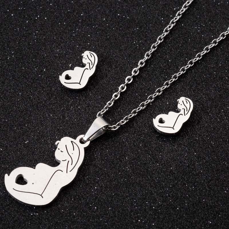 Wholesale Stainless Steel Mother's Day Pendant Necklace Earring Set Mother's Day Gift