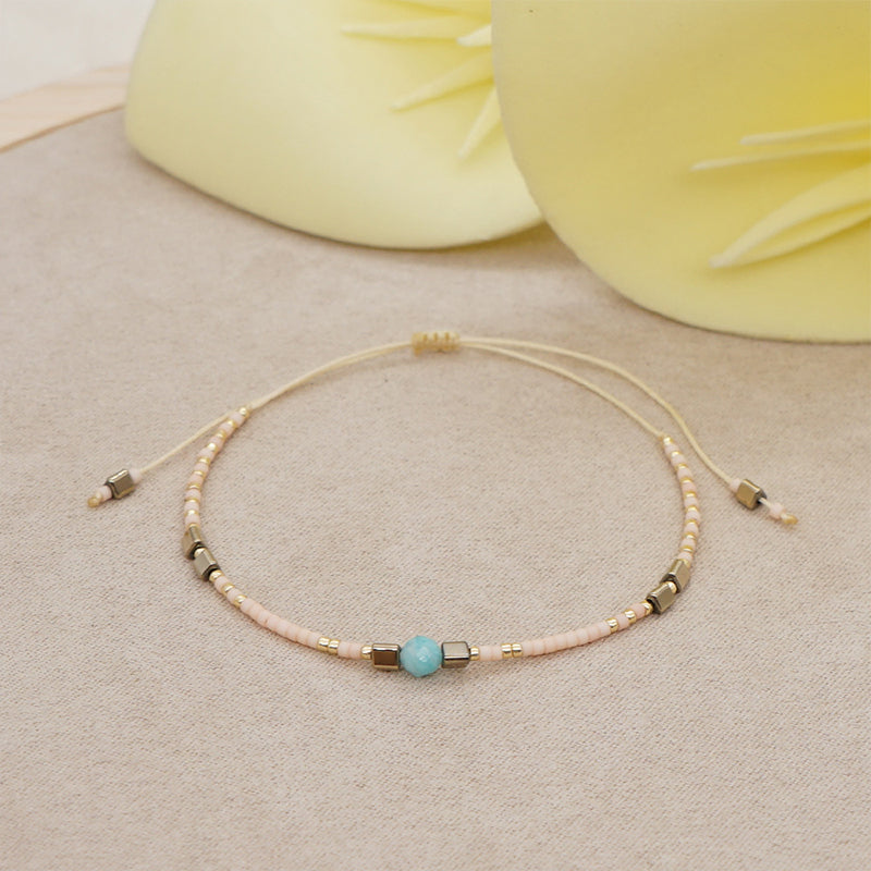 Venta al por mayor Pulsera Cristal Simple Boho Moda Arroz Granos Hecho A Mano OLY-BT-GBH002